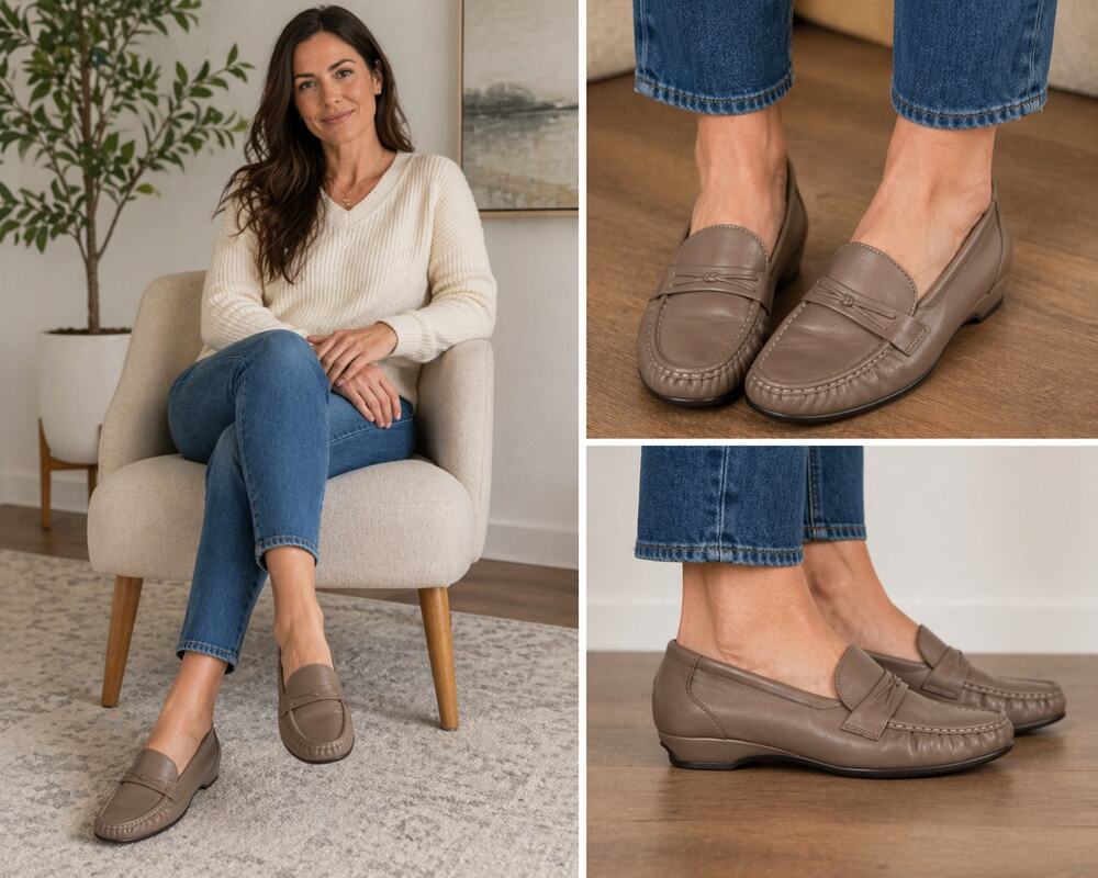 SAS Easier Loafers 7M Tripad Comfort Leather Mocha Beige Slip On Shoes USA